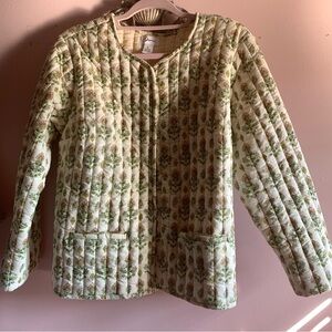 JAPNA Green Floral Quilted Puffer Jacket NWOT